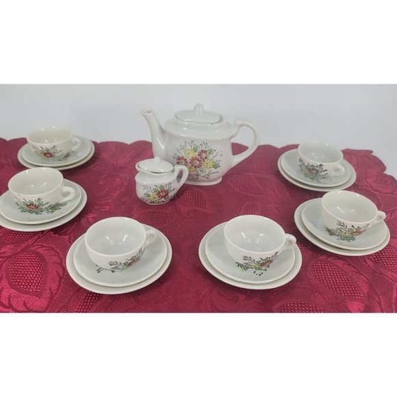 Jaymar‎ 22 Piece China Porcelain Toy Tea Set Floral Japan Pretend Play Vintage - Picture 1 of 16